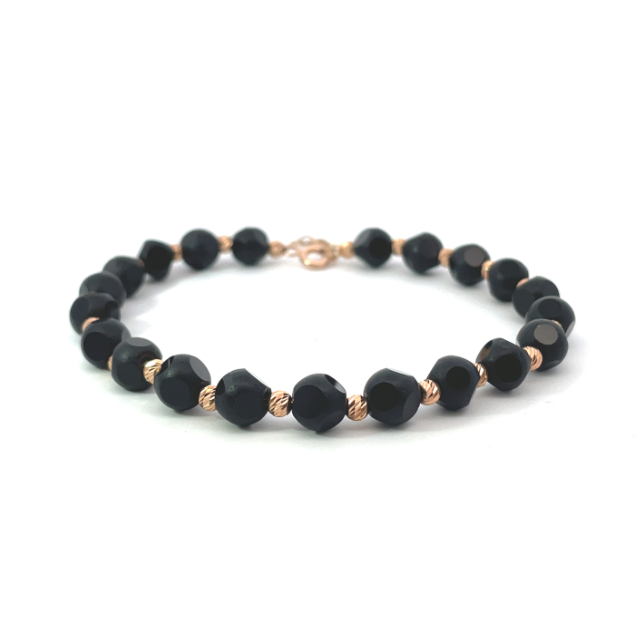 Black bead bracelet with gold details "Moon" (514)